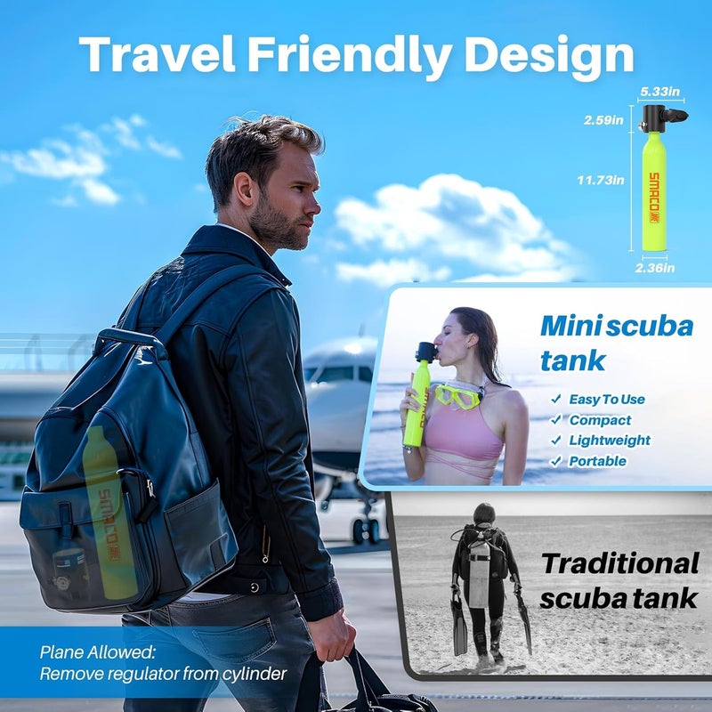 SMACO Mini Scuba Tank 0.5L Portable Small Diving Tank for Underwater Breathing Reusable Diving Cylinder Lung Air Tank for Emergency Rescue Boat Cleaning Backup Air Source Pony Bottle S300 - Image 4